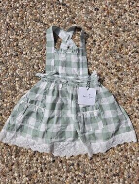 Love & Grow Pinafore Dress NEW 2T Green Gingham